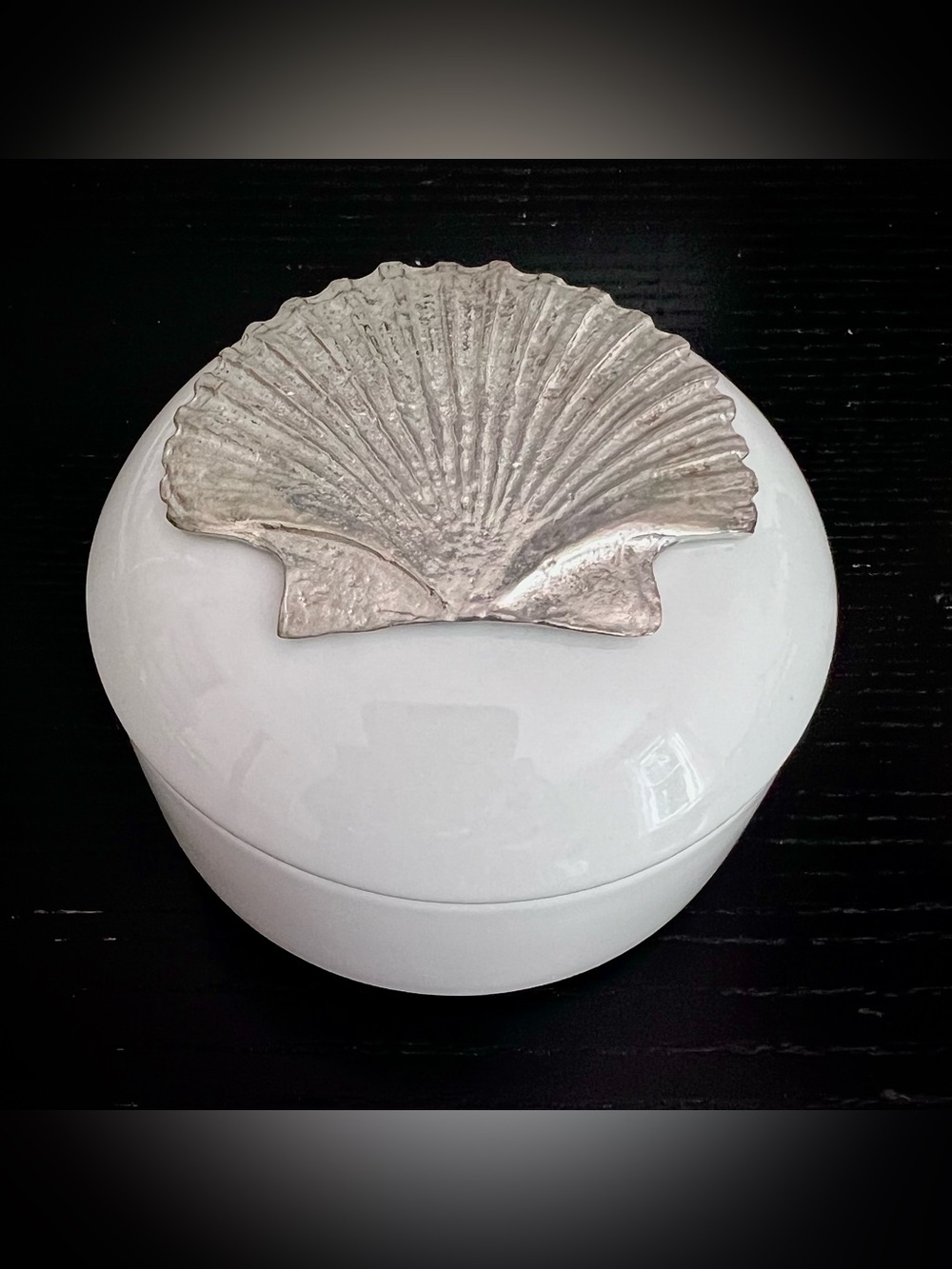 NEW & RARE! Maurice Milleur white porcelain box with Pewter Shell lid